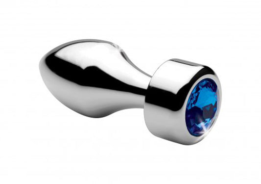 Aluminum Butt Plug With Blue Crystal - Small - UABDSM
