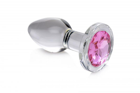 Pink Gem Glass Anal Plug With Gem - Medium - UABDSM