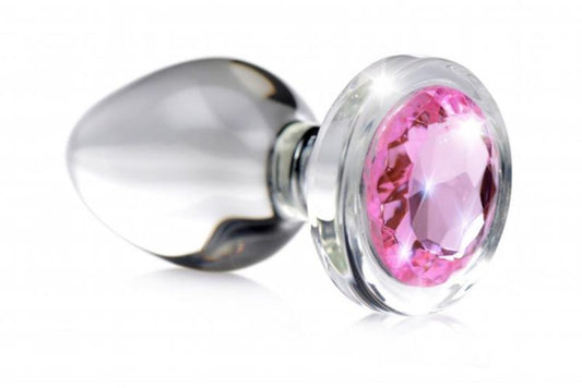 Pink Gem Glass Anal Plug With Gem - Small - UABDSM