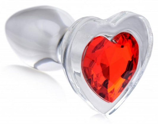 Red Heart Glass Anal Plug With Gem - Large - UABDSM