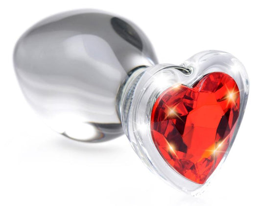Red Heart Glass Anal Plug With Gem - Medium - UABDSM