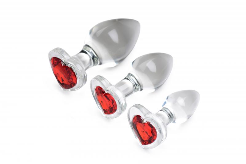 Red Heart Gem Glass Anal Plug Set - UABDSM