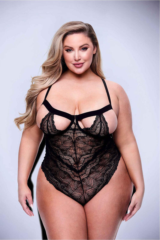 Sexy Strappy Lace Teddy Black Queen