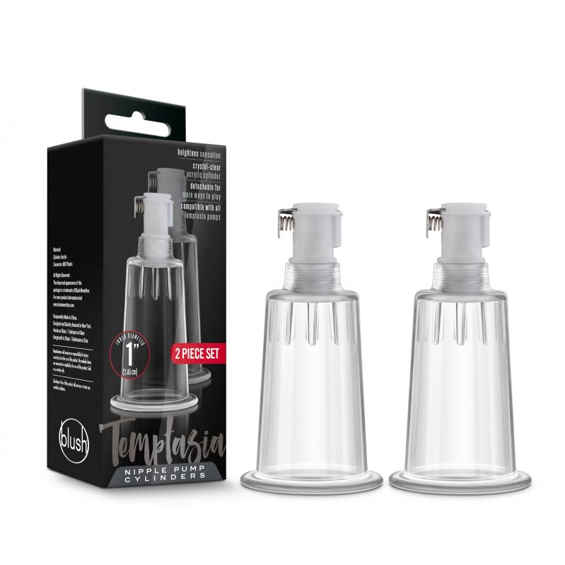 Temptasia - Nipple Pumping Cylinders - Set Of 2 (1 Inch Diameter) - Clear - UABDSM