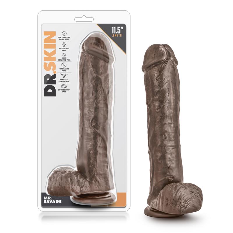 Dr. Skin - Mr. Savage Dildo With Suction Cup 11.5  - Chocolate - UABDSM