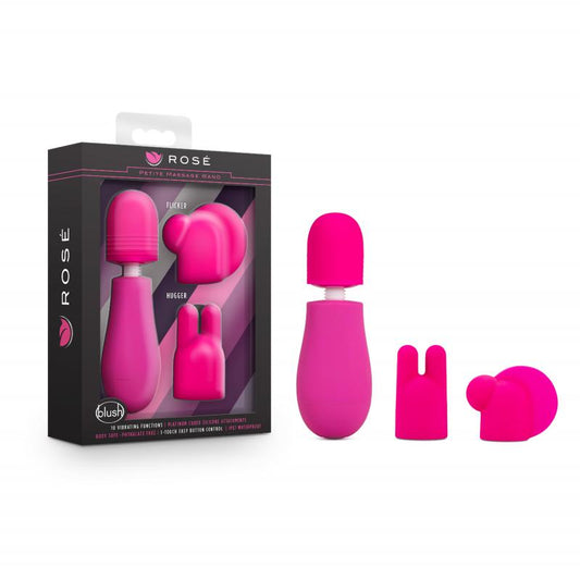 Rose - Petite Wand Vibrator With Attachments - Pink - UABDSM
