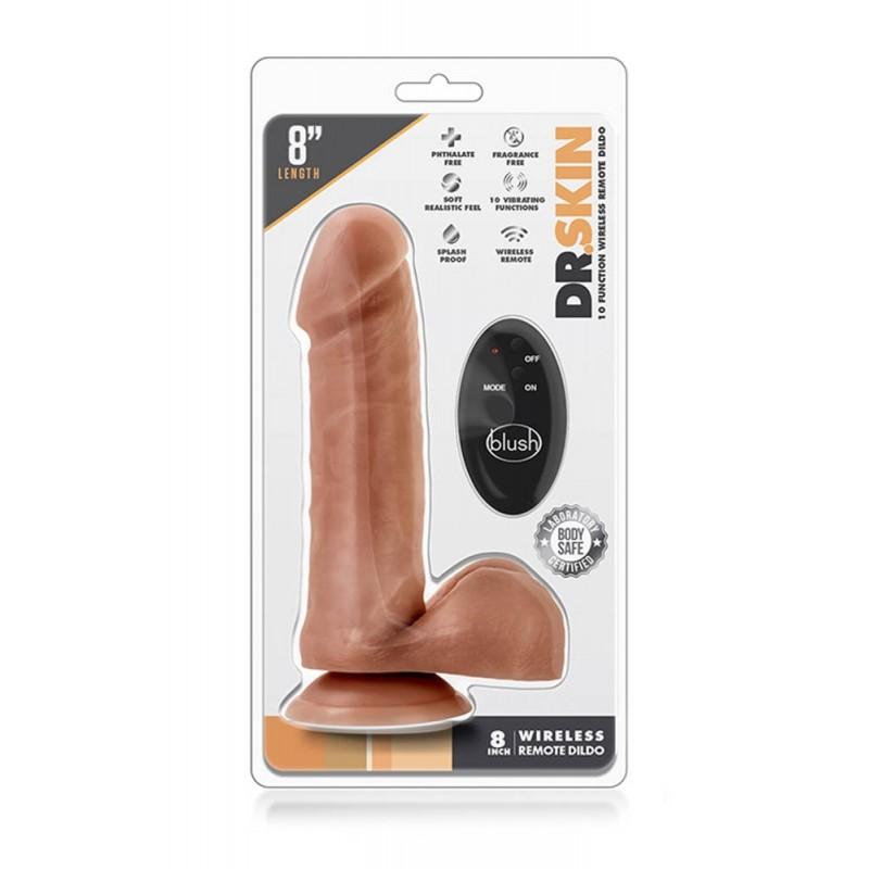 Dr. Skin - 8 Inch 10 Function Wireless Remote Dildo - Beige - UABDSM