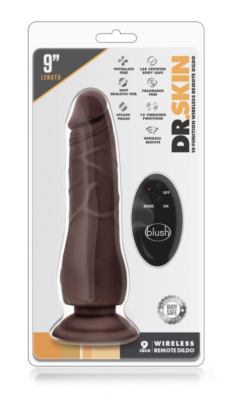 Dr. Skin - 9 Inch 10 Function Wireless Remote Dildo - Chocolate - UABDSM
