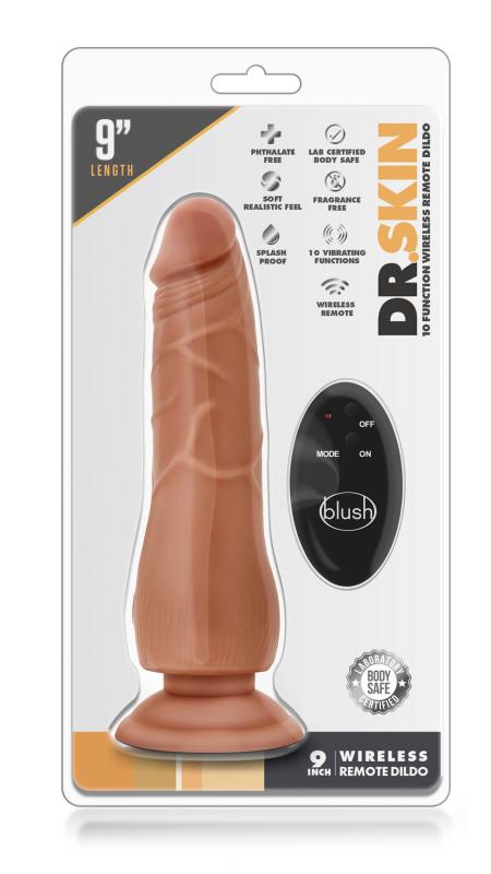 Dr. Skin - 9 Inch 10 Function Wireless Remote Dildo - Mocha - UABDSM