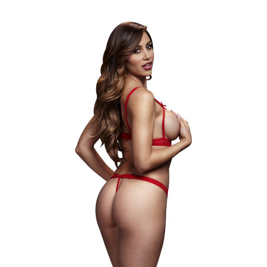 Baci - Strappy Open-Cup Bodysuit - Red - UABDSM