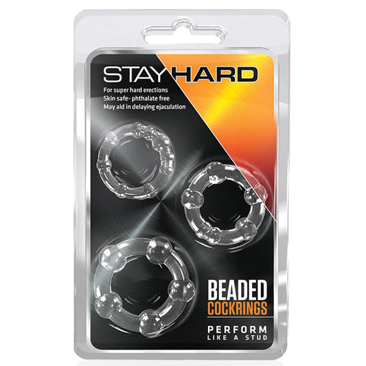 Stay Hard Beaded Cockrings-Clear (3 Pack) - UABDSM