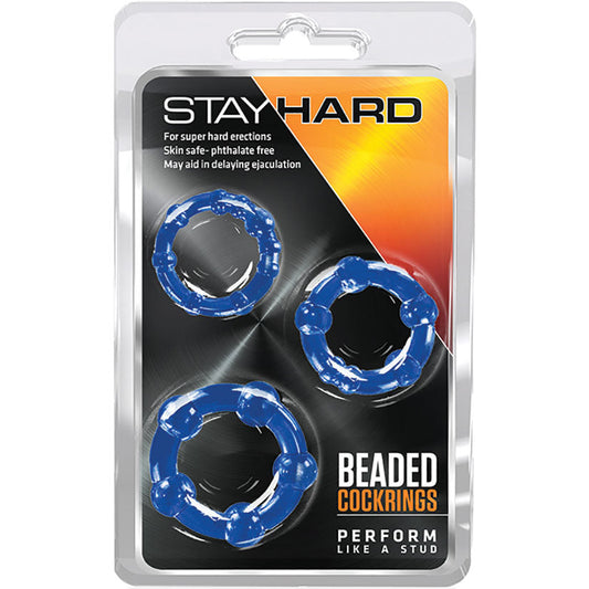 Stay Hard Beaded Cockrings-Blue (3 Pack) - UABDSM