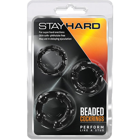 Stay Hard Beaded Cockrings - 3 Pack - Black - UABDSM