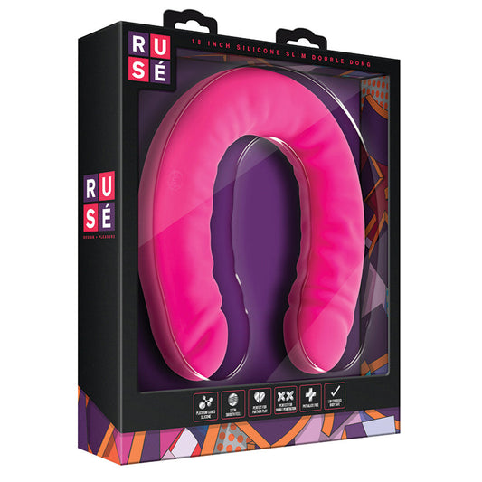 Ruse Silicone Slim Double Dong-Hot Pink 18 - UABDSM