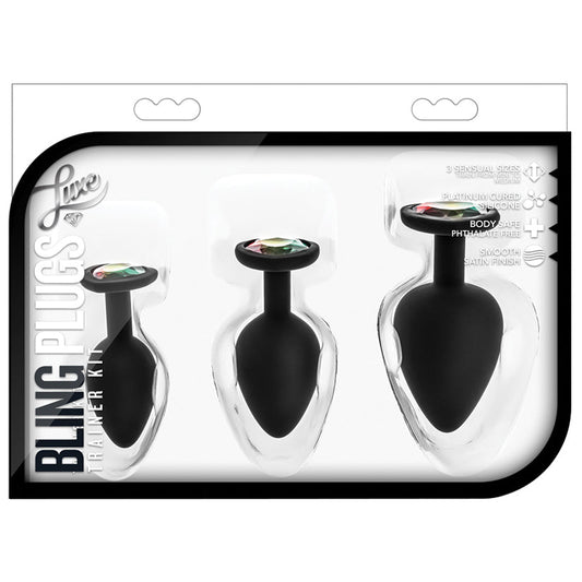 Luxe - Bling Plugs Training Kit - Black With Rainbow Gems - UABDSM