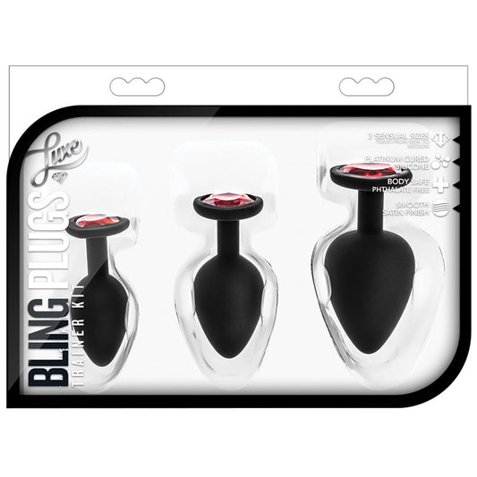 Luxe - Bling Plugs Training Kit - Black With Red Gems - UABDSM