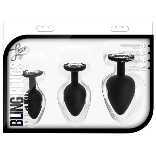 Luxe - Bling Plugs Training Kit - Black With White Gems - UABDSM