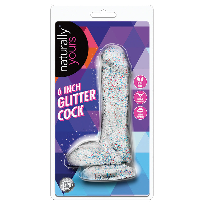 Naturally Yours - 6 Inch Glitter Cock - Sparkling Clear - UABDSM