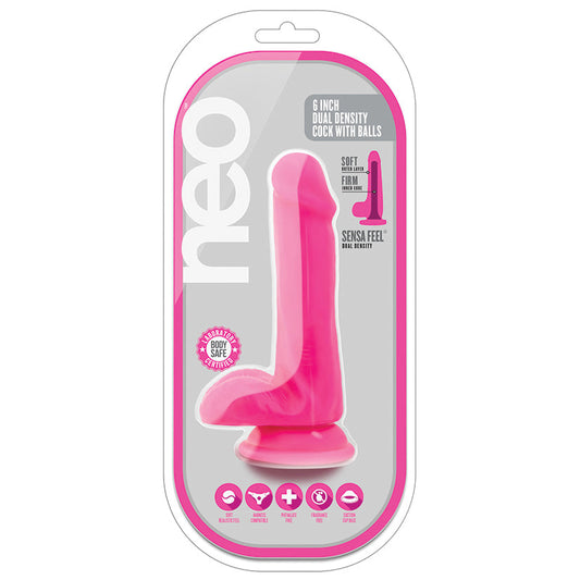 Neo - 6 Inch Dual Density Cock With Balls - Neon Pink - UABDSM