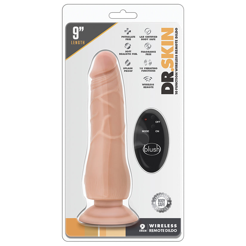 Dr. Skin - 9 Inch 10 Function Wireless Remote Dildo - Beige - UABDSM