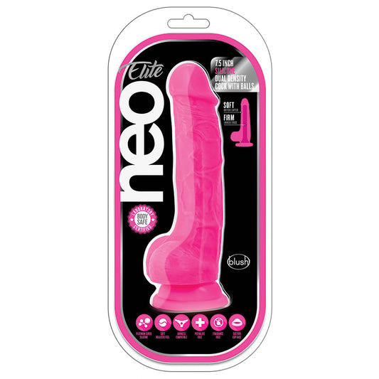 Neo Elite Silicone Dual Density Cock with Balls-Neon Pink 7.5 - UABDSM