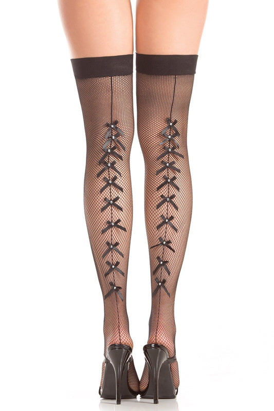 Fishnet Stockings With Backseam And Bows - UABDSM