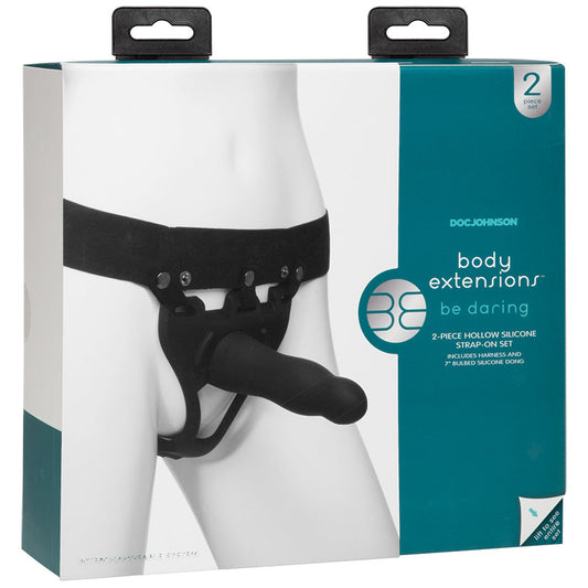 Body Extensions - Hollow Slim Dong Strap-on  2-Piece Set - Black - UABDSM