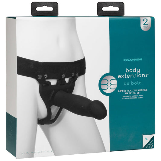 Body Extensions - Hollow Bulbed Strap-on 2-Piece  Set - Black - UABDSM