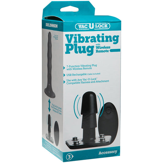 Vac-U-Lock - Vibrating Plug With Snaps & Wireless Remote - Black - UABDSM