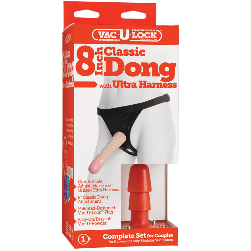 Vac-U-Lock 8-Inch Classic Dong With Ultra Harness - UABDSM