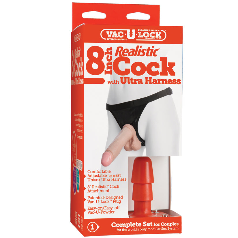 Vac-U-Lock 8-Inch Realistic Cock With Ultra  Harness - UABDSM