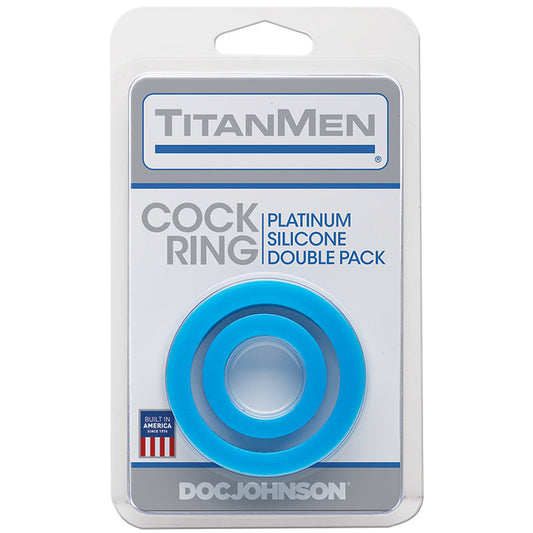 Titanmen Cock Ring Platinum Silicone Double Pack - Blue - UABDSM