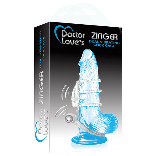Doctor Loves Zinger Dual Vibrating Cock Cage-Clear - UABDSM