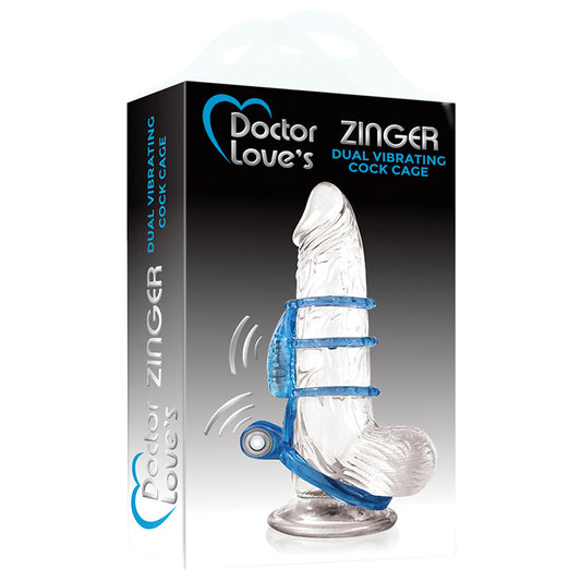 Doctor Loves Zinger Dual Vibrating Cock Cage-Blue - UABDSM