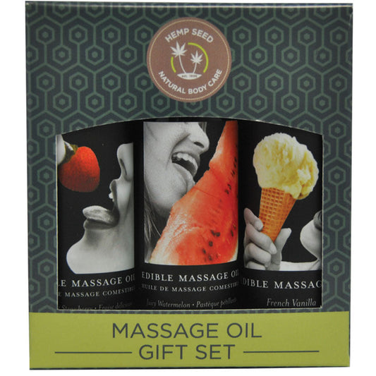 Edible Massage Oil Gift Set Box - Strawberry  Vanilla and Watermelon 2 Oz Each - UABDSM