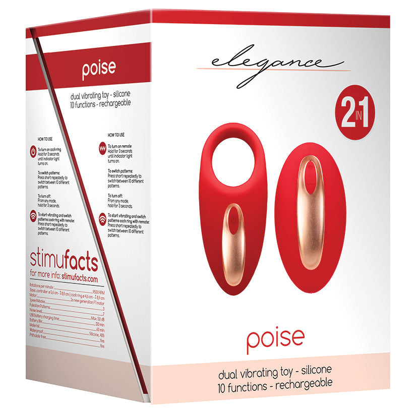 Elegance Poise Vibrating Cock Ring & Remote-Red - UABDSM