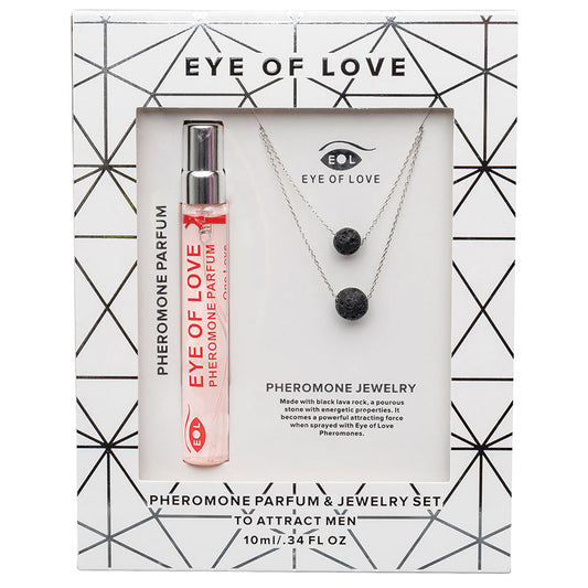 Eye Of Love 2pc Set Necklace 2-Layer Silver with Parfume - UABDSM