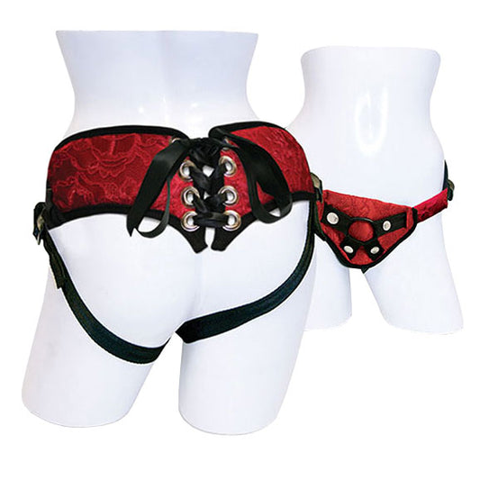 SportSheets Red Lace With Satin Corsette Strap On - UABDSM