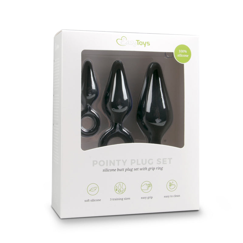 Black Buttplugs With Pull Ring - Set - UABDSM