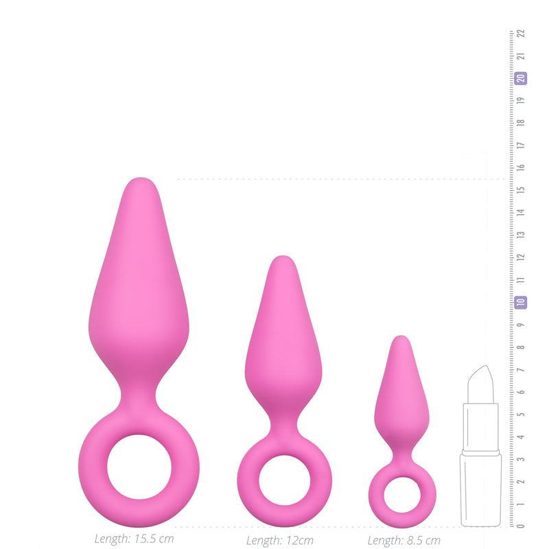 Pink Buttplugs With Pull Ring - Set - UABDSM