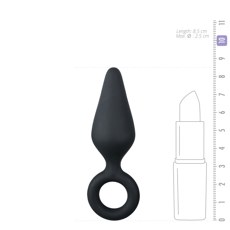 Black Buttplugs With Pull Ring - Small - UABDSM