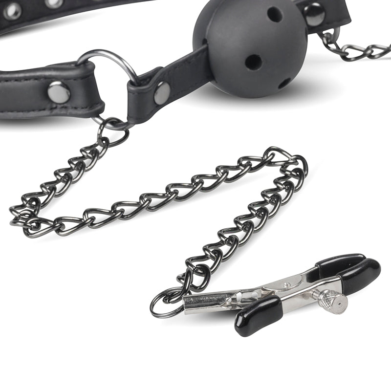 Open Ball Gag With Nipple Clamps - UABDSM