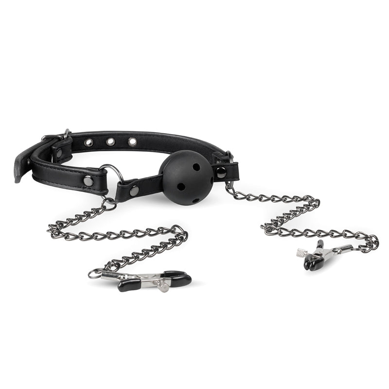 Open Ball Gag With Nipple Clamps - UABDSM