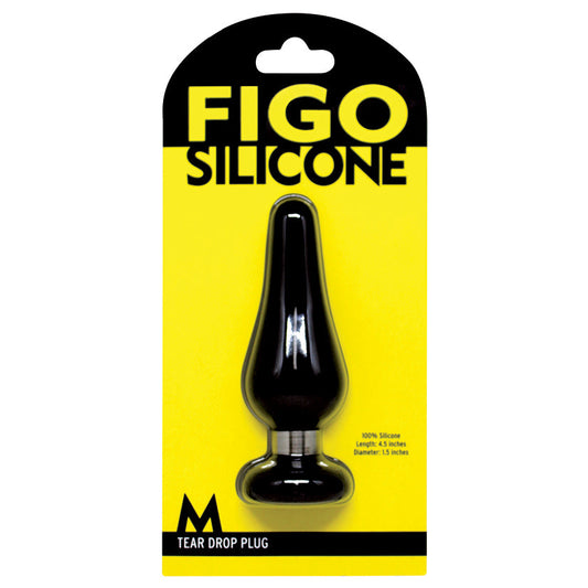 Figo Tear Drop Silicone Plug Medium-Black - UABDSM
