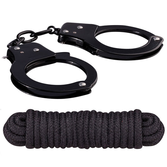 Black Metal Sex Extra Cuffs And Love Rope - UABDSM