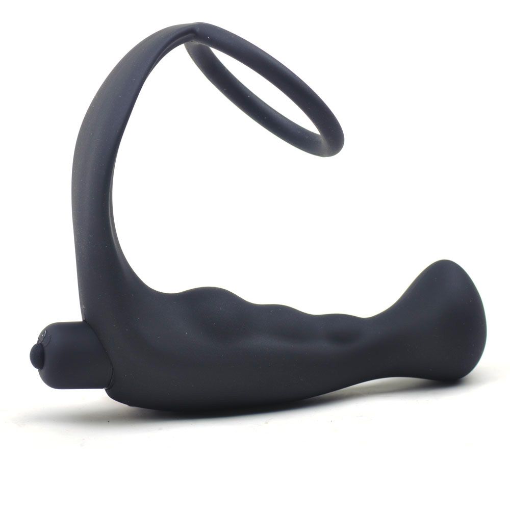 Black Silicone Anal Plug Vibrator with Cock Ring - UABDSM