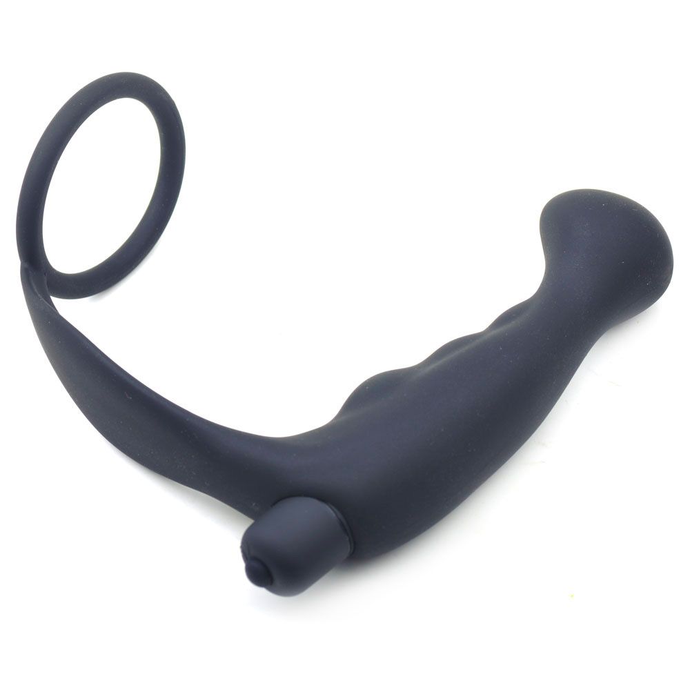 Black Silicone Anal Plug Vibrator with Cock Ring - UABDSM