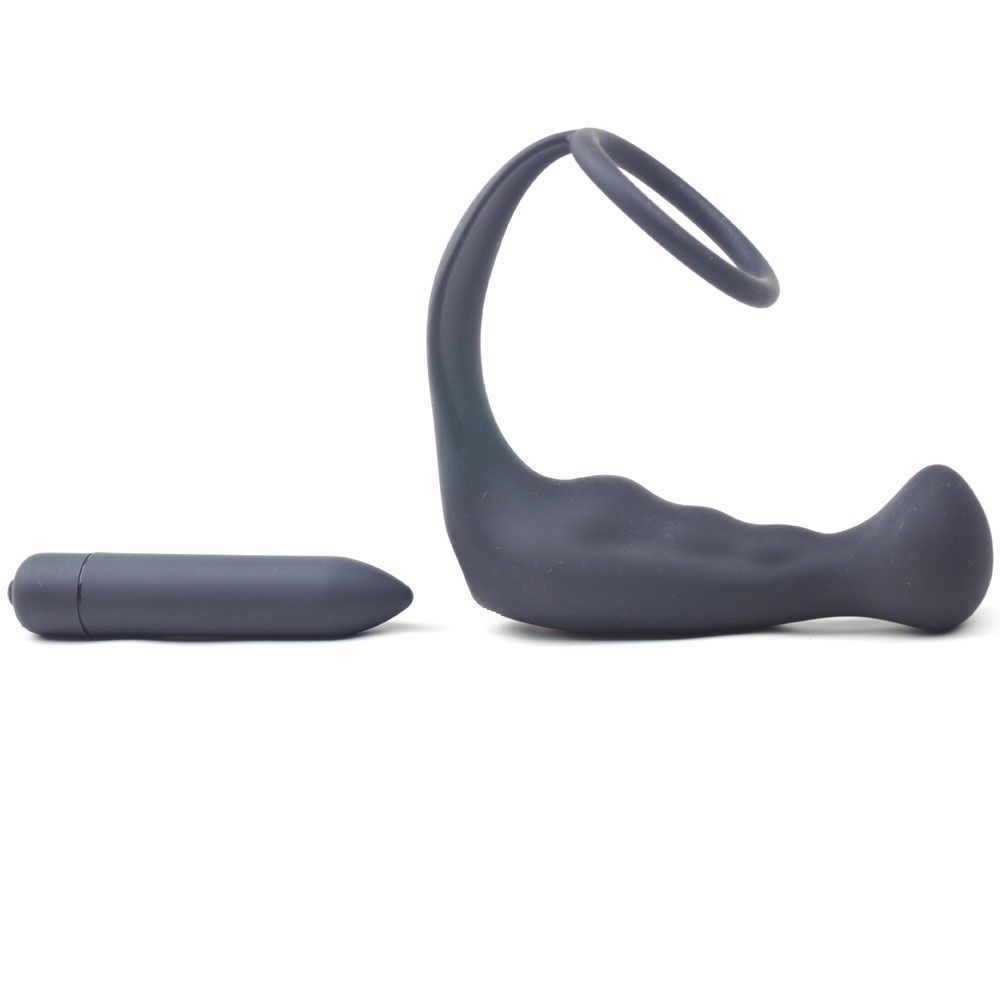 Black Silicone Anal Plug Vibrator with Cock Ring - UABDSM