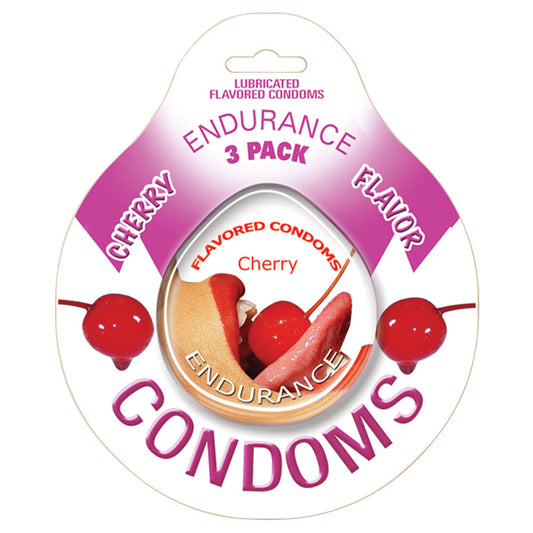 Endurance Lubricated Flavored Condoms - 3 Pack Disc - Cherry - UABDSM
