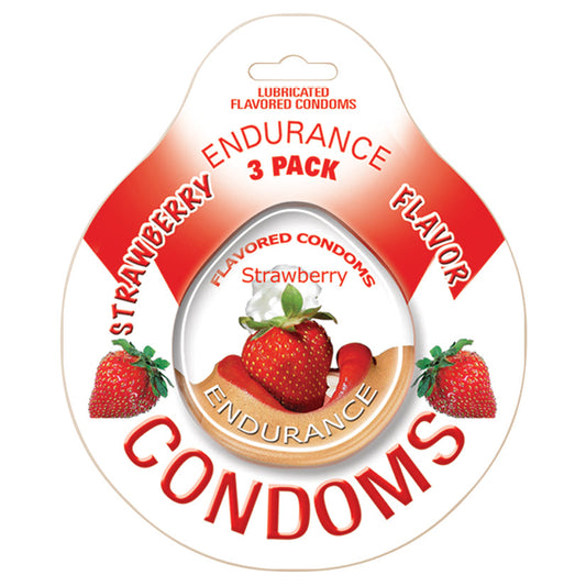 Endurance Lubricated Flavored Condoms - 3 Pack Disc - Strawberry - UABDSM
